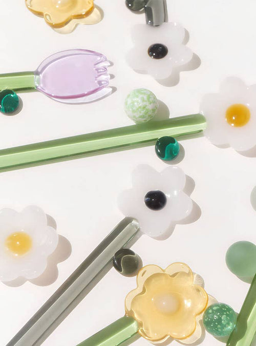 "Fleur" Flower Shape Coloured Glass Spoon Set x6