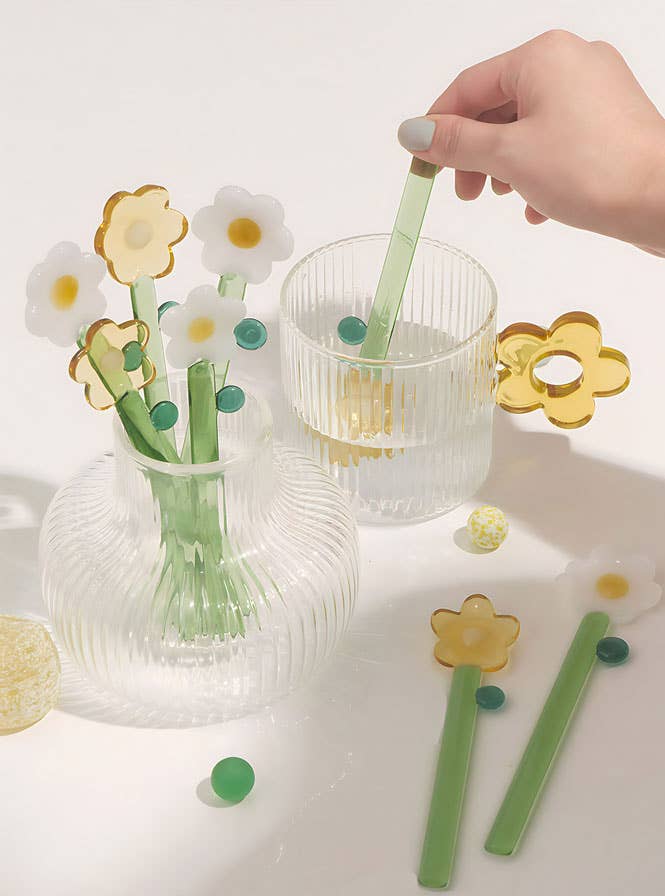 "Fleur" Flower Shape Coloured Glass Spoon Set x6