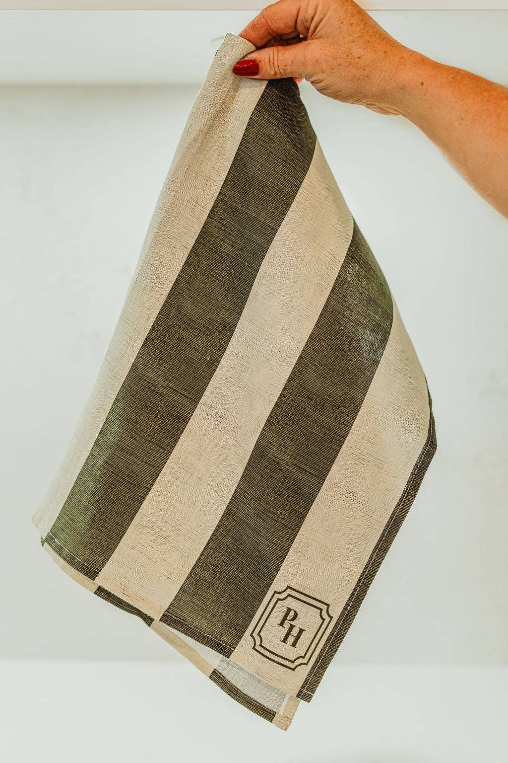 Green Striped Linen Tea Towel