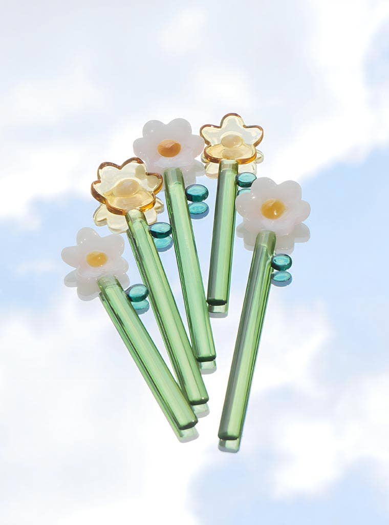 "Fleur" Flower Shape Coloured Glass Spoon Set x6