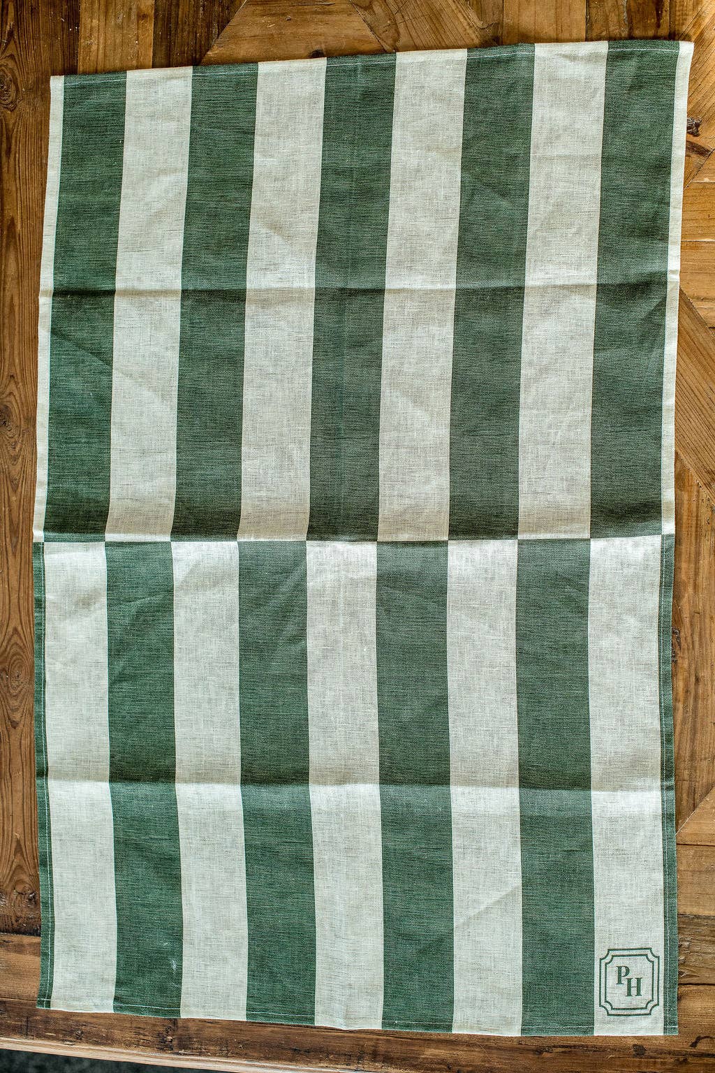 Green Striped Linen Tea Towel