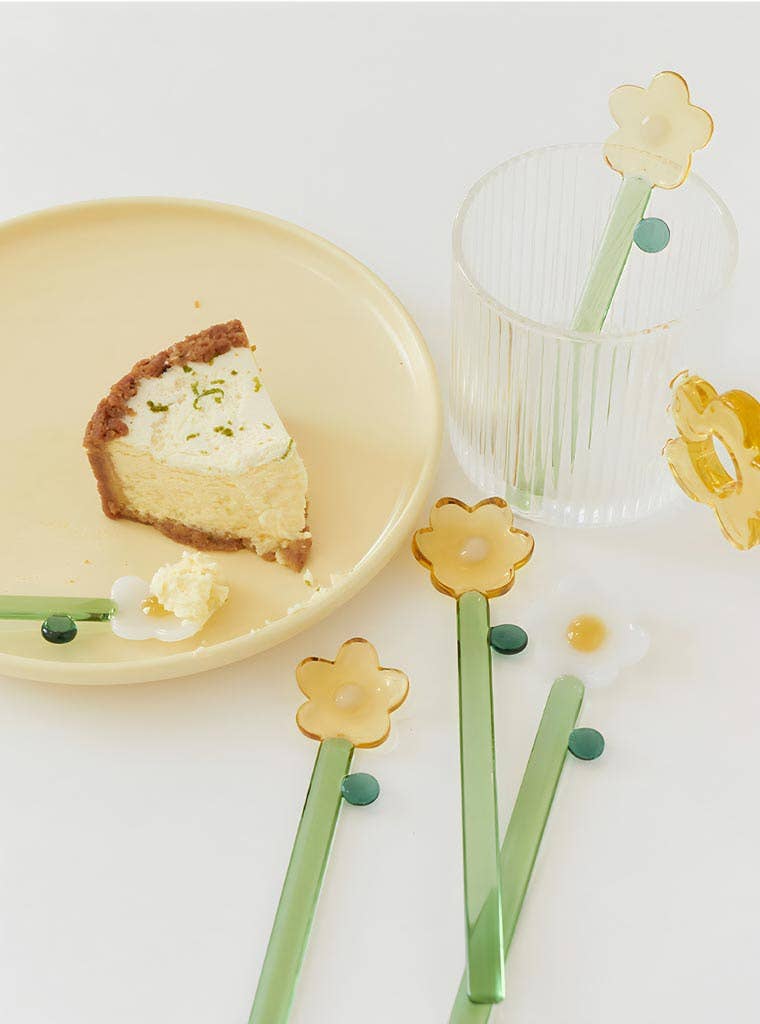 "Fleur" Flower Shape Coloured Glass Spoon Set x6