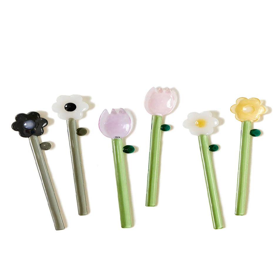 "Fleur" Flower Shape Coloured Glass Spoon Set x6