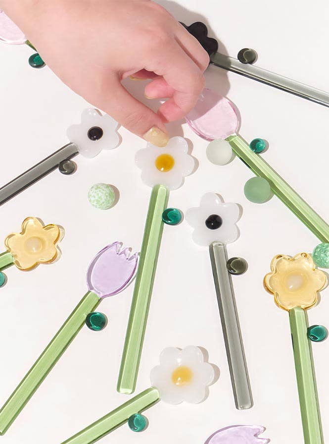 "Fleur" Flower Shape Coloured Glass Spoon Set x6
