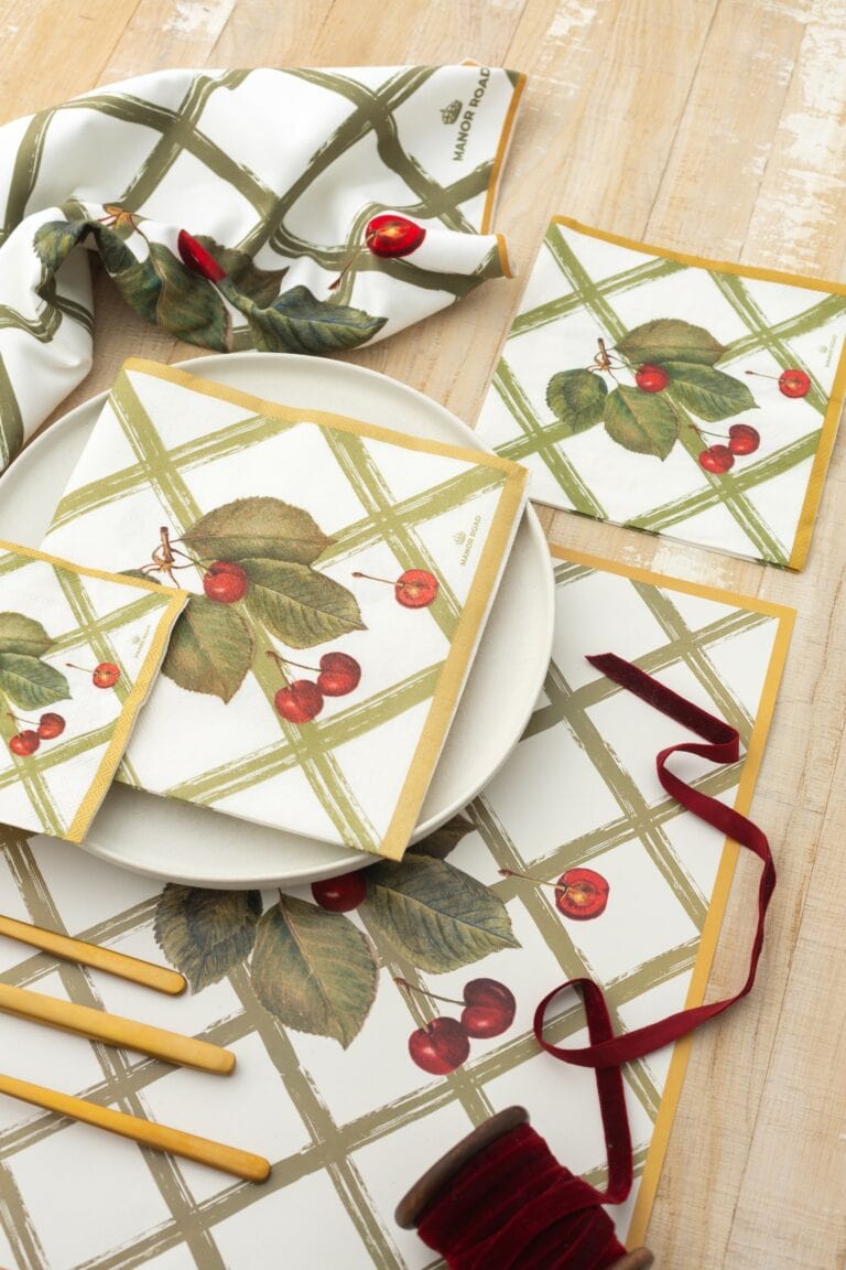 Manor Road Cherry Canvas Luncheon Napkins