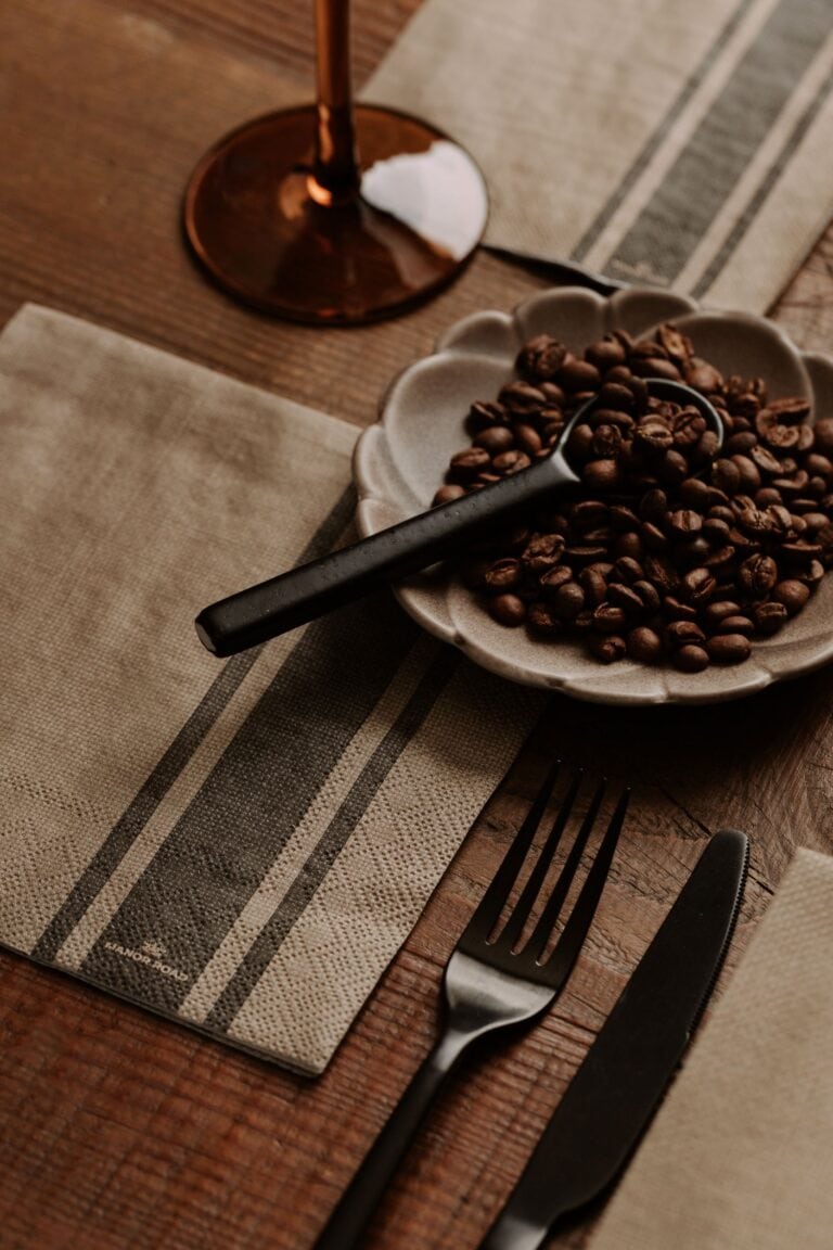 Manor Road Coffee Stripe Linen Luncheon Napkins