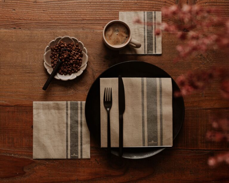 Manor Road Coffee Stripe Linen Cocktail Napkins